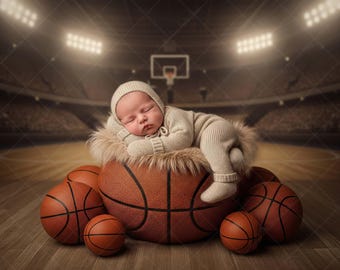 Basketball Newborn Digital Backdrop | Sports Baby Photography Prop | Basketball Basket Composite | Digital Background for Newborn Photos