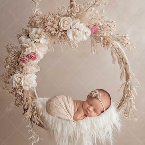 Neutral Boho Floral Hoop Swing Newborn Digital Backdrop
