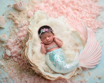 Mermaid Newborn Digital Backdrop – Pastel Ocean Photo Prop – Baby Girl Fantasy Scene – Photoshop Composite Background