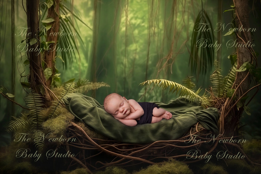 Outdoor Bucket In Forest Newborn Photography Backdrop