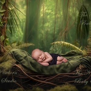 Forest Newborn Digital Backdrop, Woodland Backdrop Newborn, Digital Backdrop Newborn, Woods, Forest, Green, Rustic, Forest bed, Nature