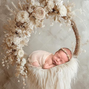 Neutral Boho Floral Hoop Swing Newborn Digital Backdrop