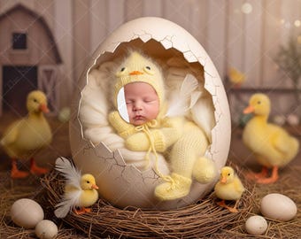 Fondo digital de Pascua para recién nacidos, inserto de cara, fondo de bebé color huevo de pato, fondo de granja primaveral para recién nacidos, plantilla PSD para Photoshop