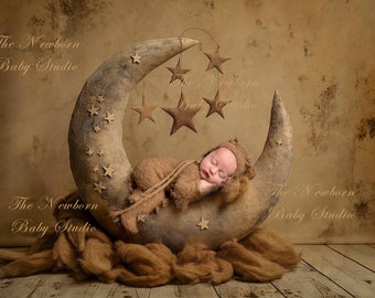 Newborn Digital Backdrop, Digital Backdrop Newborn, Newborn Digital Background, Crescent Moon, Brown, Boy, Stars