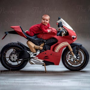 Newborn Digital Backdrop Motorbike | Sitter | Red Sports Bike background | Baby Boy | birthday | fathers day | baby girl | motorcycle