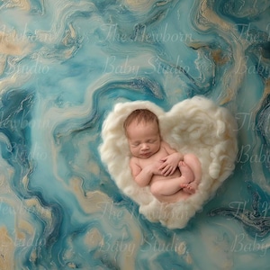 Newborn Digital Backdrop Heart , Newborn Digital Background, Blue Heart background, Sea, blue, Love