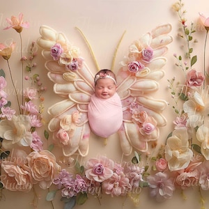 Newborn Digital Backdrop Butterfly, Newborn Digital Background, Floral Butterfly Butterflies Flowers Spring Summer girl
