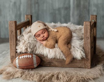Newborn Digital Backdrop American Football – Rustic Bed with Football Prop