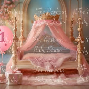 1st birthday backdrop Children Birthday Background Pink Balloon Present Boxes ONE Girl