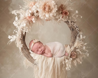 Newborn Digital Backdrop Floral Hoop Swing | Baby Photo Prop Wreath | Boho Hanging Swing Backdrop | Newborn Photography Digital Background