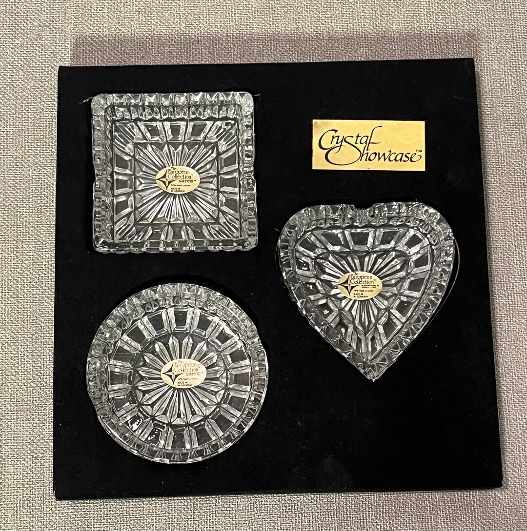 Three W. Germany Lead Crystal Ashtrays 24 Heart Square Round Etsy