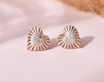 Heart Shape Earrings Studs Indian Handmade Silver CZ Rose Gold Plated  Jewelry