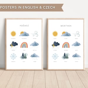 Weather Poster, Educational, Montessori Inspired Poster, CZECH language, Wall Decor, Classroom Decor,DIGITAL DOWNLOAD, Printable pdf, png