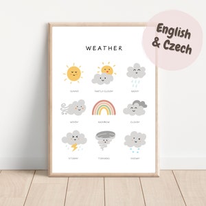 Weather Poster, Educational Print, Printable Wall Art, Montessori Nursery, Czech, Počasí plakát, Homeschool Decor, DIGITAL DOWNLOAD