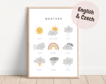 Weather Poster, Educational Print, Printable Wall Art, Montessori Nursery, Czech, Počasí plakát, Homeschool Decor, DIGITAL DOWNLOAD