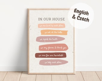 Our House Rules Poster, Montessori poster, Family Rules, Montessori decor, CZ, U nás doma, Minimalist Printable, DIGITAL DOWNLOAD, pdf, png