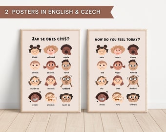 Emotions Poster, Montessori inspired toddler poster, How do you feel today, CZECH language, Minimalist Printable, DIGITAL DOWNLOAD, pdf, png