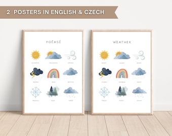 Weather Poster, Educational, Montessori Inspired Poster, CZECH language, Wall Decor, Classroom Decor,DIGITAL DOWNLOAD, Printable pdf, png