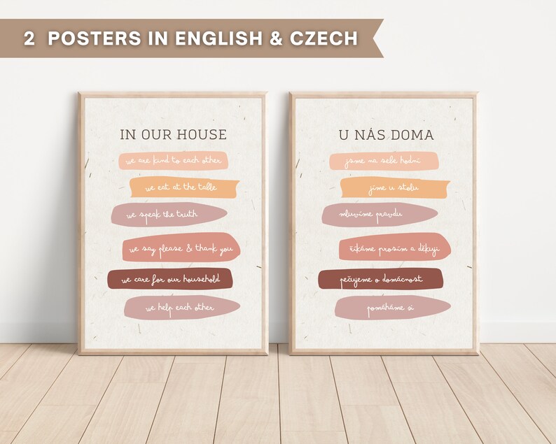 Our House Rules Poster, Montessori poster, Family Rules, Montessori decor, CZ, U nás doma, Minimalist Printable, DIGITAL DOWNLOAD, pdf, png image 2