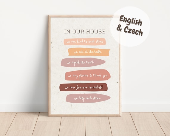 Our House Rules Poster, Montessori poster, Family Rules, Montessori decor, CZ, U nás doma, Minimalist Printable, DIGITAL DOWNLOAD, pdf, png