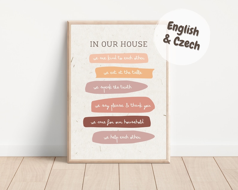 Our House Rules Poster, Montessori poster, Family Rules, Montessori decor, CZ, U nás doma, Minimalist Printable, DIGITAL DOWNLOAD, pdf, png image 1