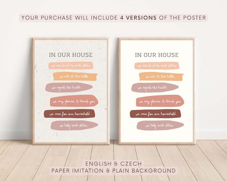 Our House Rules Poster, Montessori poster, Family Rules, Montessori decor, CZ, U nás doma, Minimalist Printable, DIGITAL DOWNLOAD, pdf, png image 3