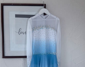 Blue Ombre Figure Skating Dress: Crystal Competition Gown