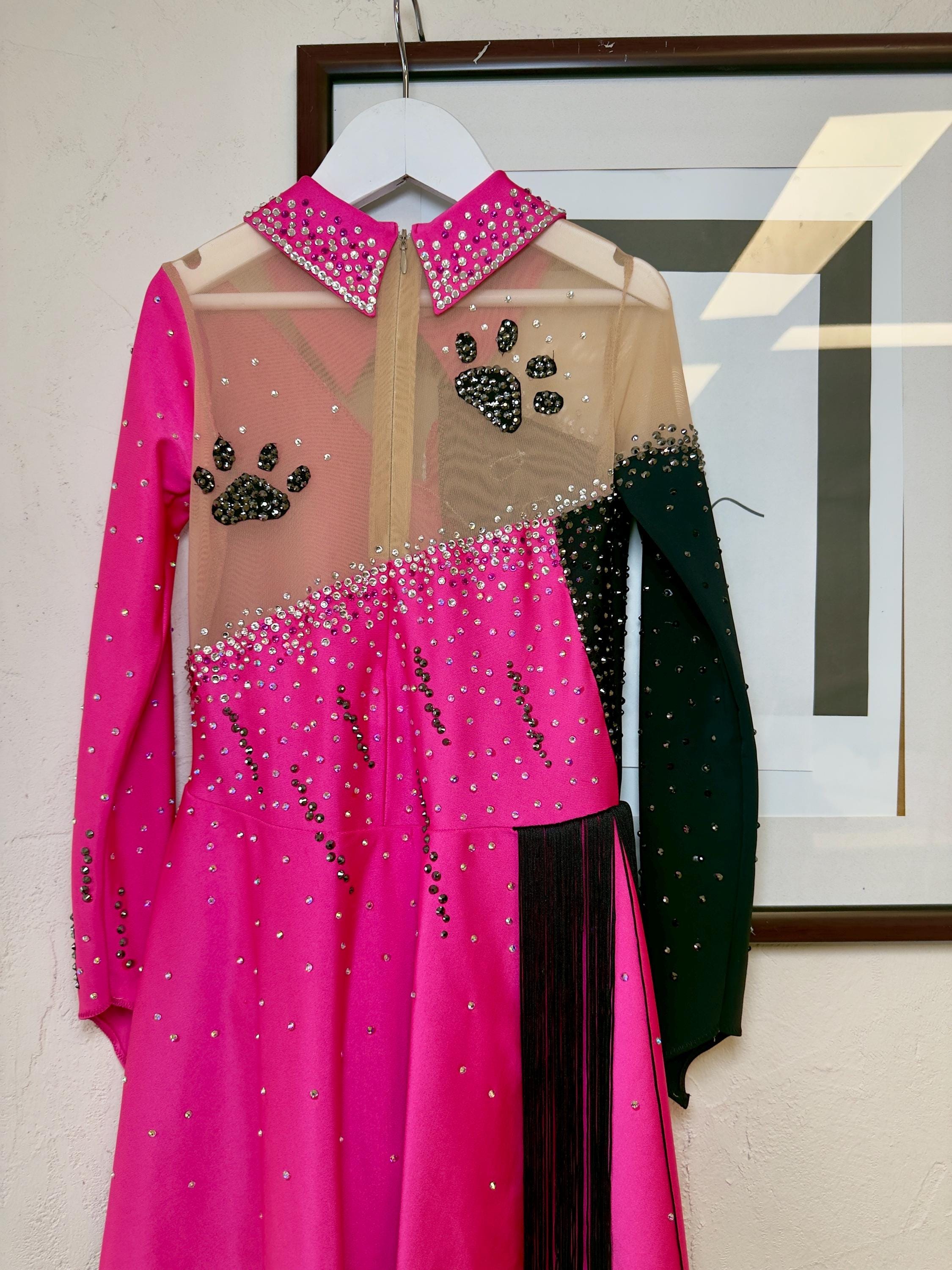 Pink Panther Figure Skating Dress, Ice Skating Rhinestone Competition Costume
