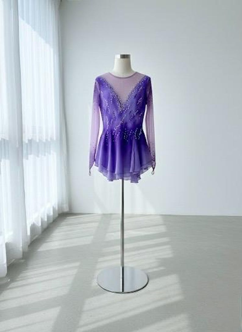 Puprle ombre colors figure skating dress, ice competition dress, Roller skate outfit, Show dance. image 3