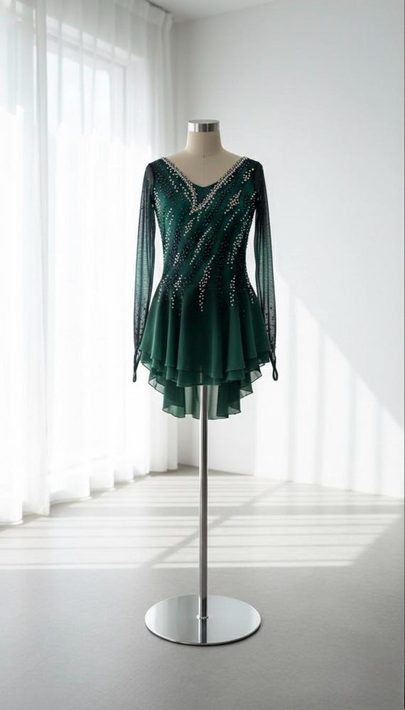 Emerald Ice Skating Dress: Elegant Figure Skating Competition Gown - Etsy  Israel