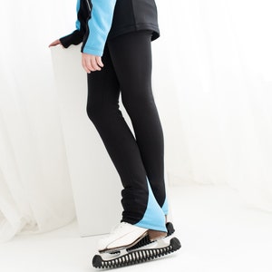 Ice skating pants, black skate pants with blue details, Skating Training Outfit