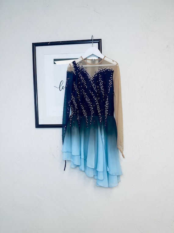 Custom Figure Skating Dress: Black & Blue Ombre Rhinestone Costume