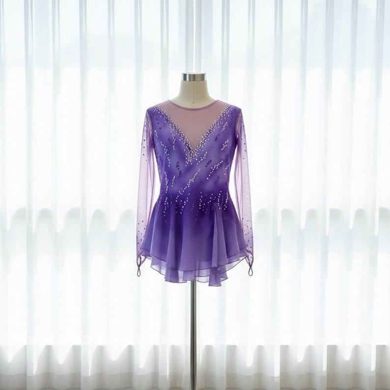 Puprle ombre colors figure skating dress, ice competition dress, Roller skate outfit, Show dance. image 1