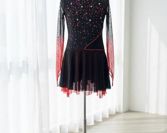 Custom Black & Red Ice Skating Competition Dress – Handmade Figure Skating Costume