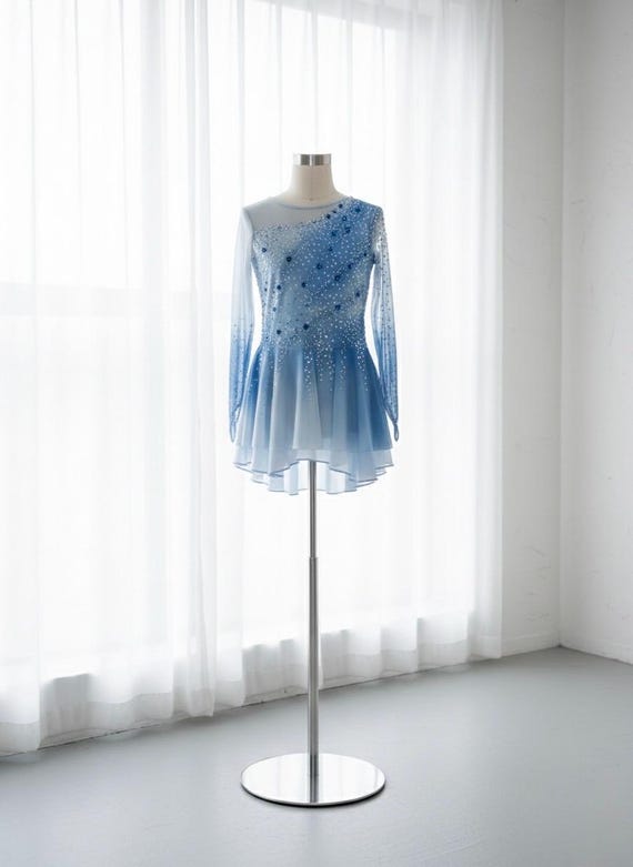 Custom Light Blue Ice Skating Dress - Handmade Figure Skating Costume