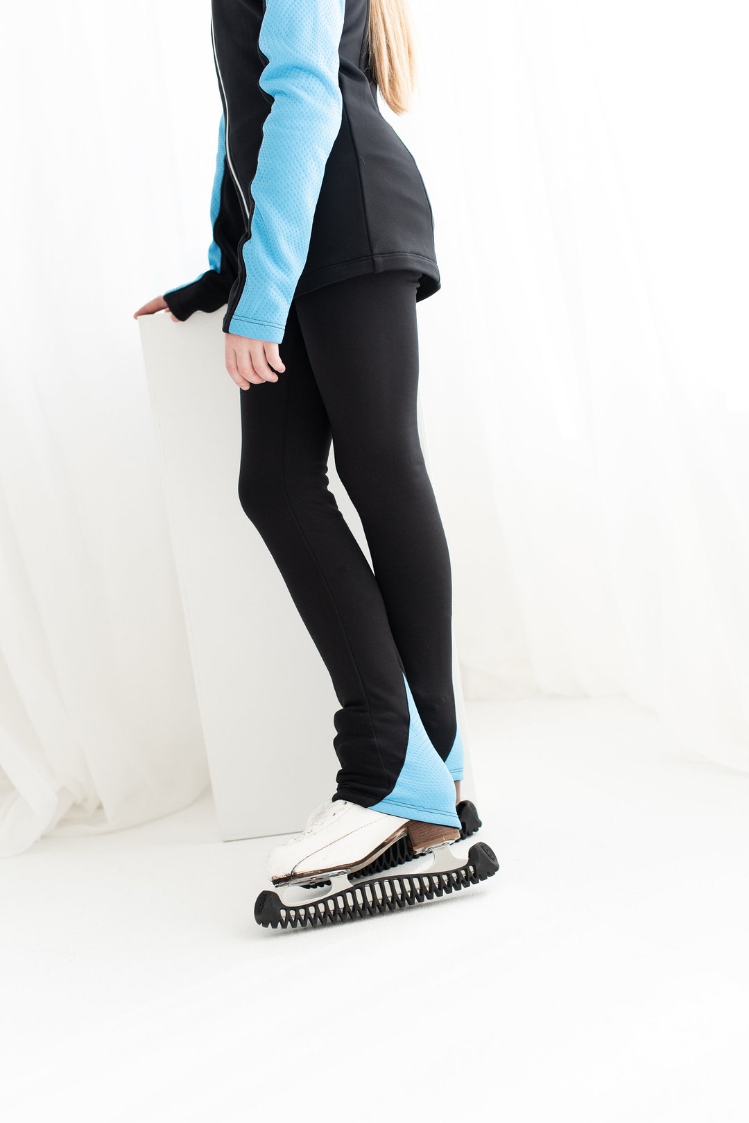 Ice Skating Pants, Black Skate Pants With Blue Details, Skating