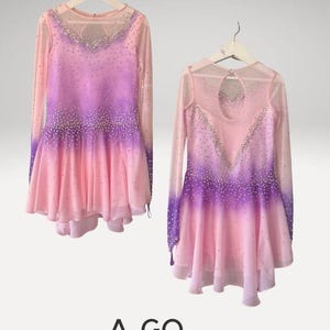 Custom Pink Purple Figure Skating Dress for Girls – Made to Order Ice Skating Competition Outfit with Rhinestones