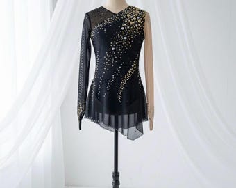 Custom Black Ice Skating Dress: Emerald Figure Skating Competition Outfit