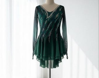 Emerald Ice Skating Dress: Elegant Figure Skating Competition Gown