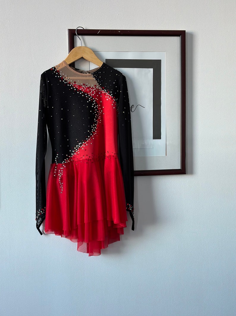Black Elegance Ice Skating Competition Dress With Bold Red Accents Etsy