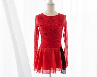 Red Figure Skating Competition Dress – Ice Skating Performance Costume – Girls and Ladies