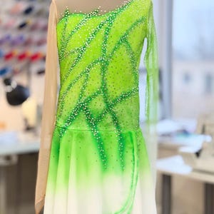 light green figure skating dress Flower Dress: Custom Competition Costume pretty figure skating dresses
