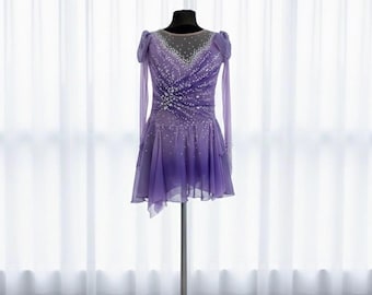 Abito da pattinaggio artistico con strass lilla / Costume da competizione personalizzato con effetto sfumato