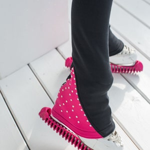 Ice skating pants, Ice  Training Outfit, Luxury Figure Skating Outfit, black training pants., has a pink detail