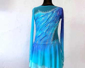 Personalized Blue Ombre Figure Skating Dress: Custom Competition Costume with Crystals