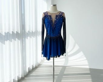 Custom Blue Crystal Figure Skating Dress: Competition Ice Wear