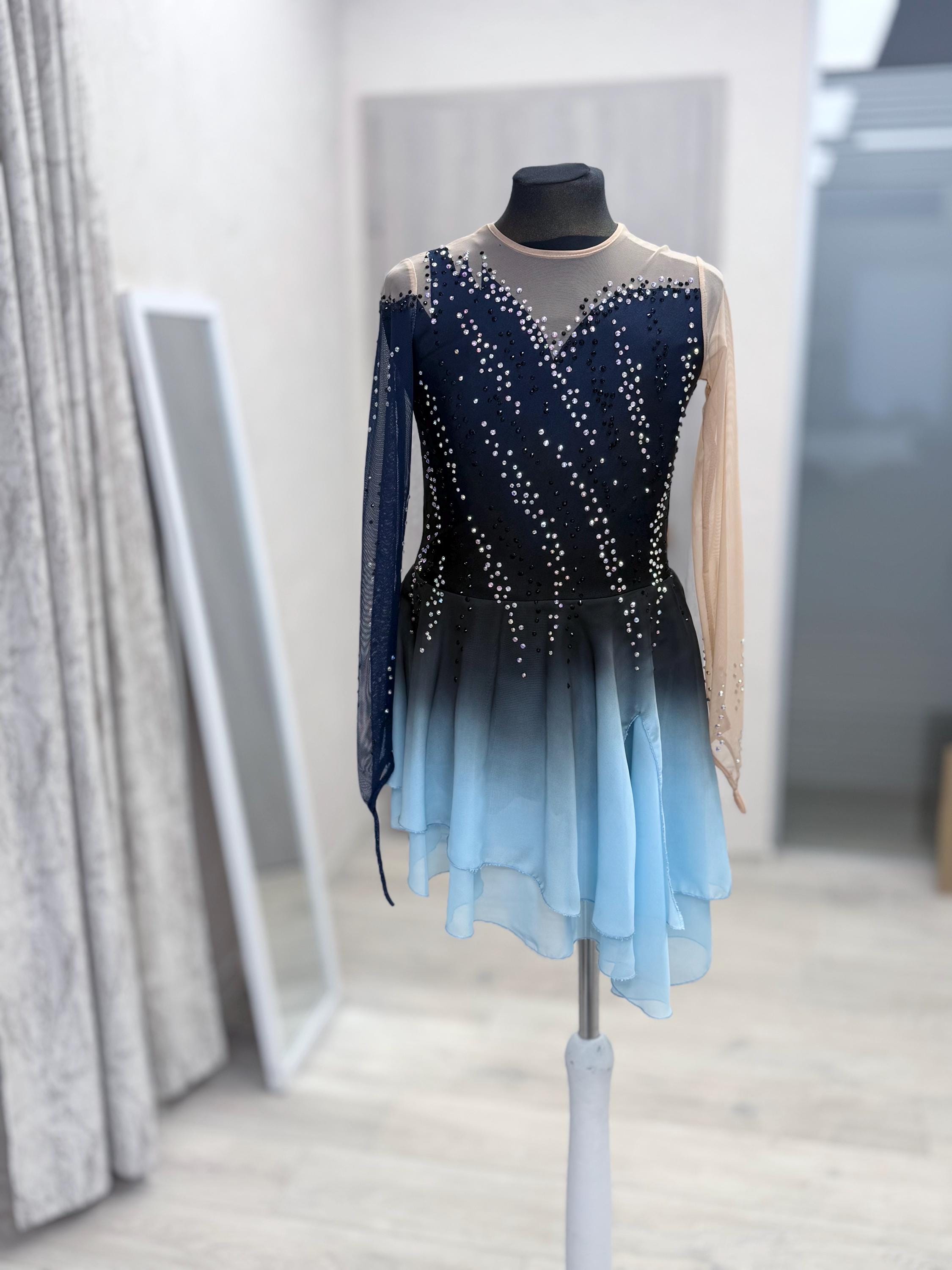 blue ombre figure skating dress Royal Blue Bridesmaid Dresses with Jacket,Beaded Bridesmaid Dresses,BD