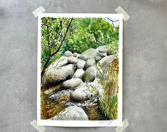 Creek in Rila Mountain Original Watercolour, European landscape original artwork