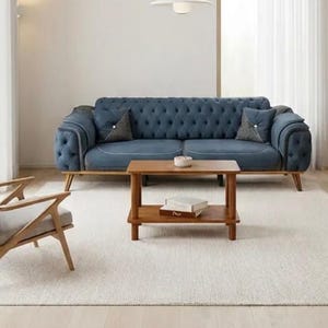 Table basse en pin massif faite main, étagère à deux niveaux, design minimaliste