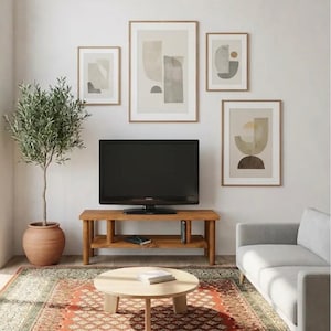 Handmade Rustic Solid Wood TV Stand with Shelf